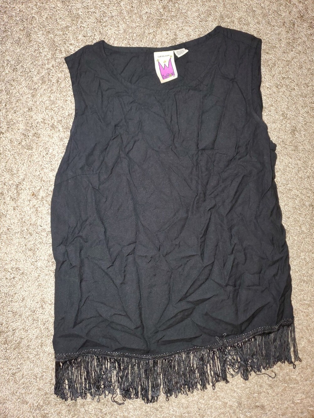 Vintage Original Anthony Black Top With Fringe - Size L